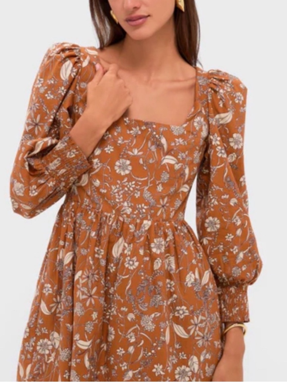 Tuckernuck/ Hyacinth House Rust Floral Square-Neck Mini Dress